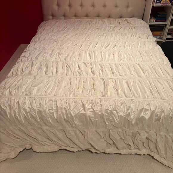 Anthropologie Cirrus Duvet Cover Cream Cotton Ruffle Y2K Queen Comforter 1 Sham - Picture 3 of 10